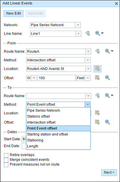 Choosing the event offset method