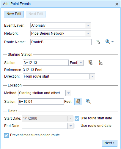 Add Point Events dialog box